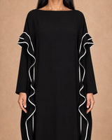 Tabe Black Ruffle Piped Viscose Oversize Dress - Dress - Mizyana