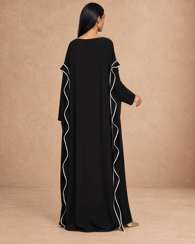 Tabe Black Ruffle Piped Viscose Oversize Dress - Dress - Mizyana