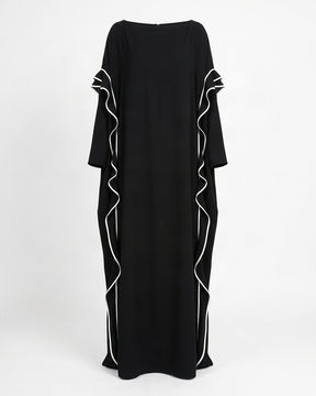 Tabe Black Ruffle Piped Viscose Oversize Dress - Dress - Mizyana
