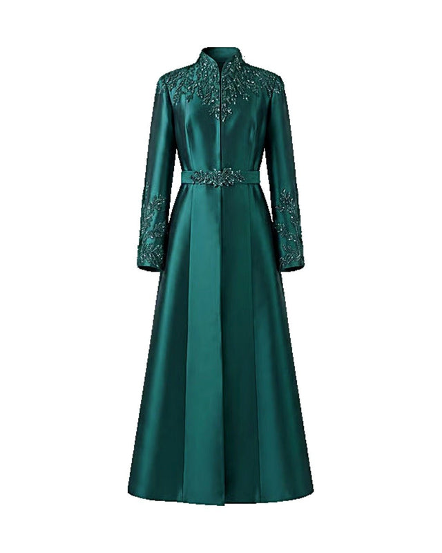 Taffeta Long Embellished Sculptural Jacket - Jacket - Mizyana