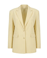 Tahlia Butter Yellow Striped Cotton Double-Buttoned Blazer - Blazer - Mizyana