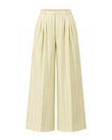 Tahlia Butter Yellow Striped Pleated Wide Leg Trousers - Trousers - Mizyana