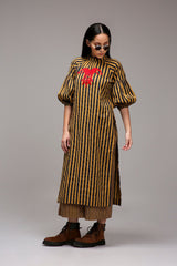 Tan-Brown Blue Striped Big Joker Tunic Co-Ord Set (2 PCS) - Co-ord Set - Mizyana