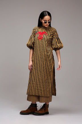 Tan-Brown Blue Striped Big Joker Tunic - Shirt - Mizyana
