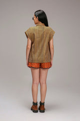 Tan-Brown Blue Striped Blue Joker Shirt - Shirt - Mizyana