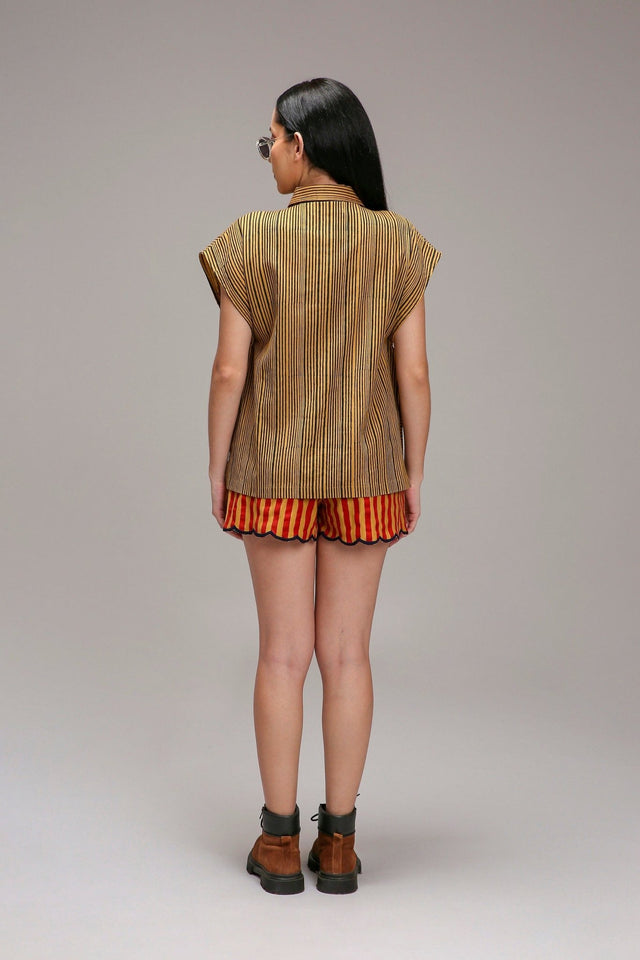 Tan-Brown Blue Striped Blue Joker Shirt - Shirt - Mizyana
