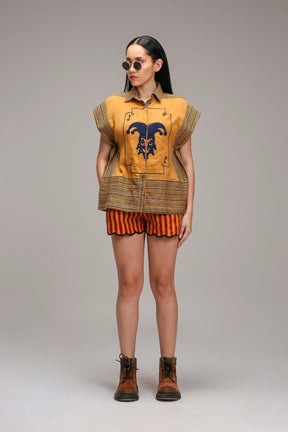 Tan-Brown Blue Striped Blue Joker Shirt - Shirt - Mizyana