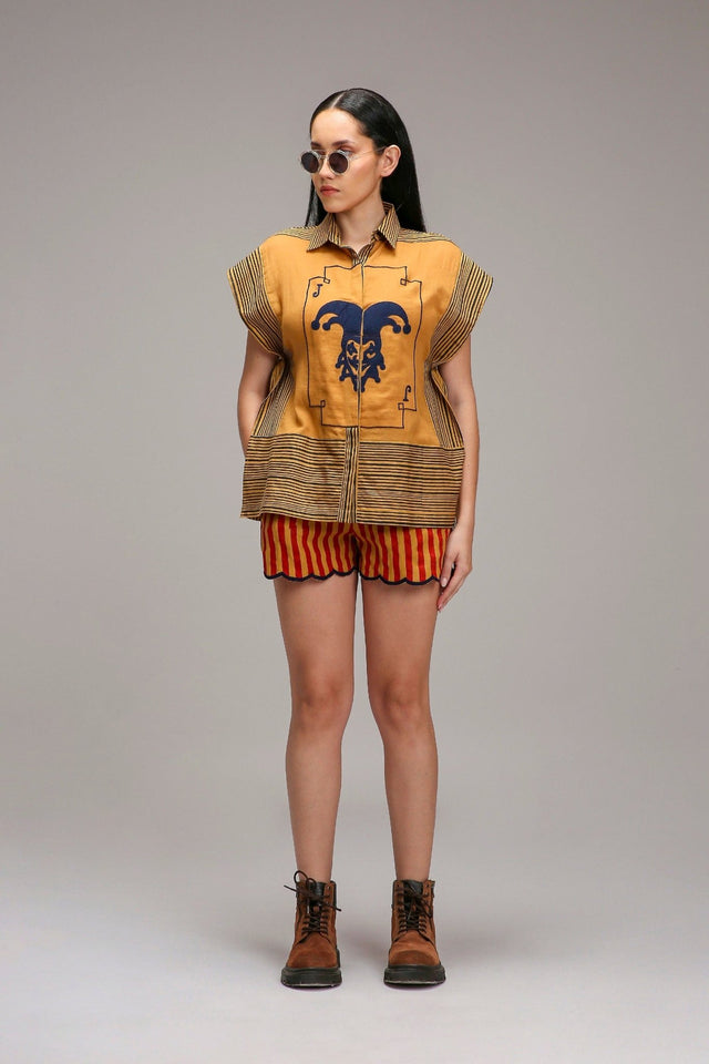 Tan-Brown Blue Striped Blue Joker Shirt - Shirt - Mizyana