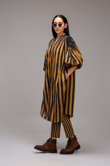 Tan-Brown Blue Striped SE Pant - Trousers - Mizyana