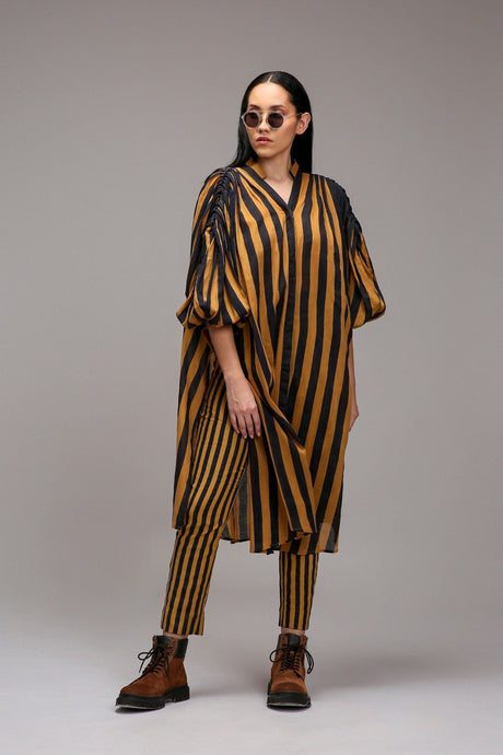 Tan-Brown Blue Striped SE Pant - Trousers - Mizyana