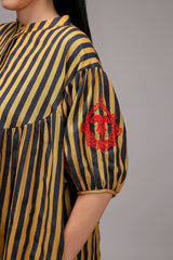 Tan-Brown Blue Striped Short Acra Tunic - Shirt - Mizyana