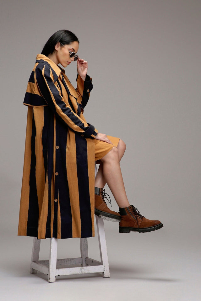 Tan-Brown Jacket & A-Line Shift Dress Set (2 PCS) - Dress - Mizyana