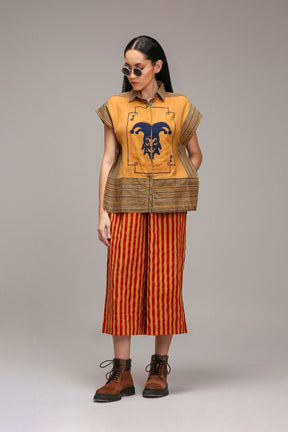 Tan-Brown Joker Shirt Capre Set - Two-Piece Set - Mizyana