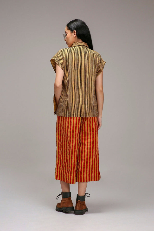 Tan-Brown Joker Shirt Capre Set - Two-Piece Set - Mizyana
