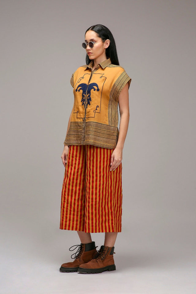 Tan-Brown Joker Shirt Capre Set - Two-Piece Set - Mizyana