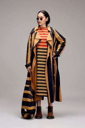 Tan-Brown Red & Blue Dual Stripe Dress Jacket Set (2 PCS) - Dress - Mizyana