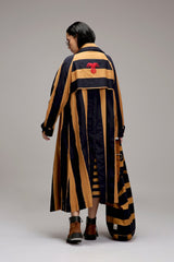 Tan-Brown Red & Blue Dual Stripe Dress Jacket Set (2 PCS) - Dress - Mizyana