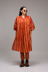 Tan-Brown Red Striped Baha Tunic - Shirt - Mizyana