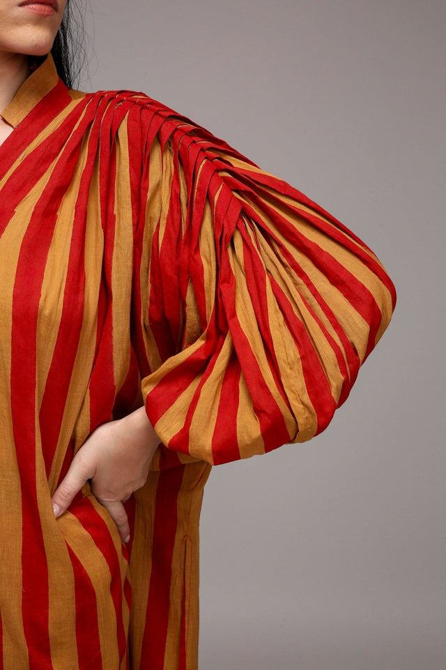 Tan-Brown Red Striped Baha Tunic - Shirt - Mizyana