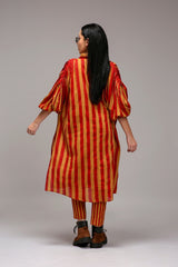 Tan-Brown Red Striped Baha Tunic - Shirt - Mizyana
