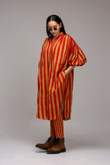 Tan-Brown Red Striped Baha Tunic - Shirt - Mizyana