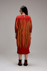 Tan-Brown Red Striped Balloon Dress - Dress - Mizyana