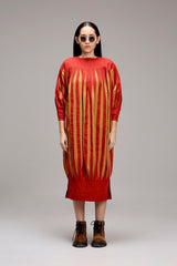 Tan-Brown Red Striped Balloon Dress - Dress - Mizyana