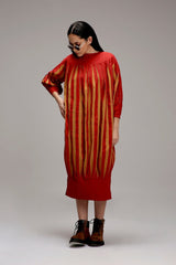 Tan-Brown Red Striped Balloon Dress - Dress - Mizyana