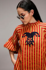 Tan-Brown Red Striped Big Joker Tunic Co-Ord Set (2 PCS) - Co-ord Set - Mizyana