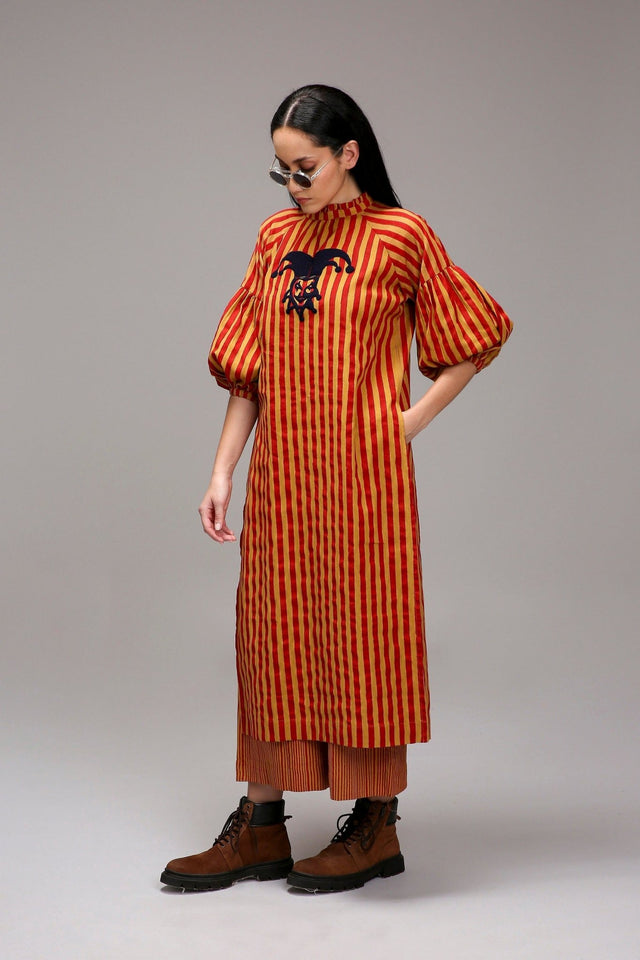 Tan-Brown Red Striped Big Joker Tunic - Shirt - Mizyana