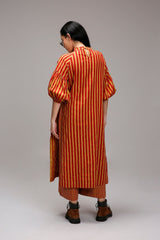 Tan-Brown Red Striped Big Joker Tunic - Shirt - Mizyana
