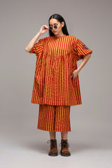 Tan-Brown Red Striped Short Acra Tunic - Shirt - Mizyana