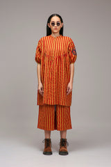Tan-Brown Red Striped Short Acra Tunic - Shirt - Mizyana