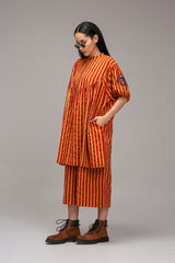 Tan-Brown Red Striped Short Acra Tunic - Shirt - Mizyana