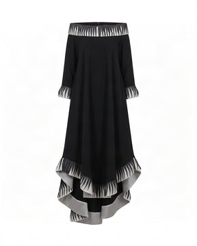 Teza Black Laser-Cut Trim Hi-Low Dress - Dress - Mizyana