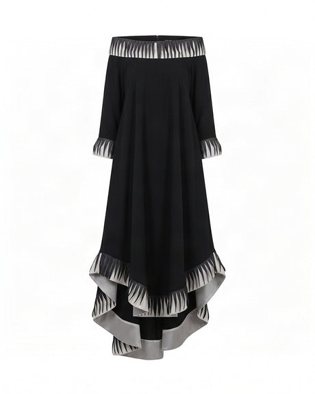 Teza Black Laser-Cut Trim Hi-Low Dress - Dress - Mizyana