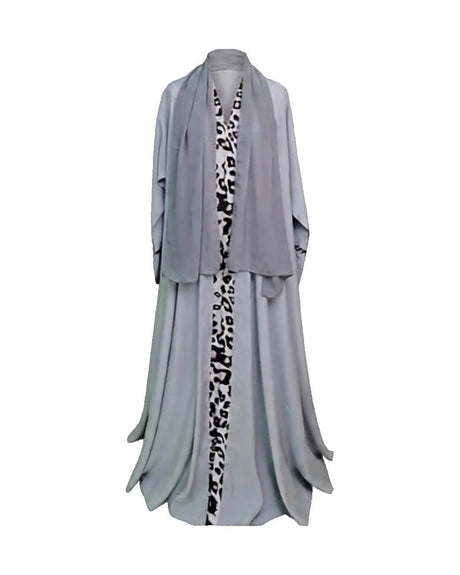 Tiger Print Panel Abaya Set - Abaya - Mizyana