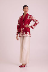 Vasco - Flap Floral Blazer + Pants - Two-Piece Set - Mizyana
