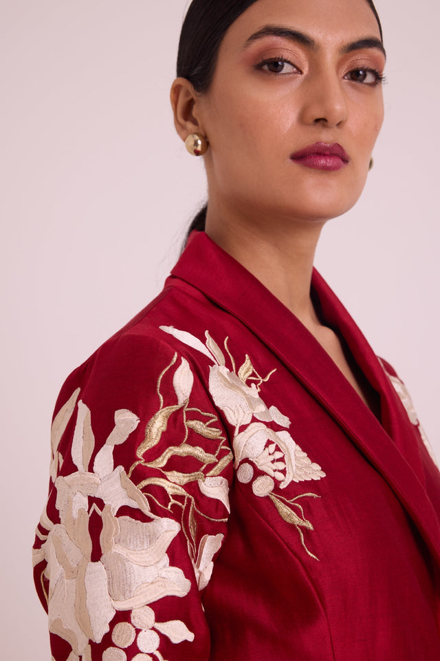 Vasco - Flap Floral Blazer + Pants - Two-Piece Set - Mizyana