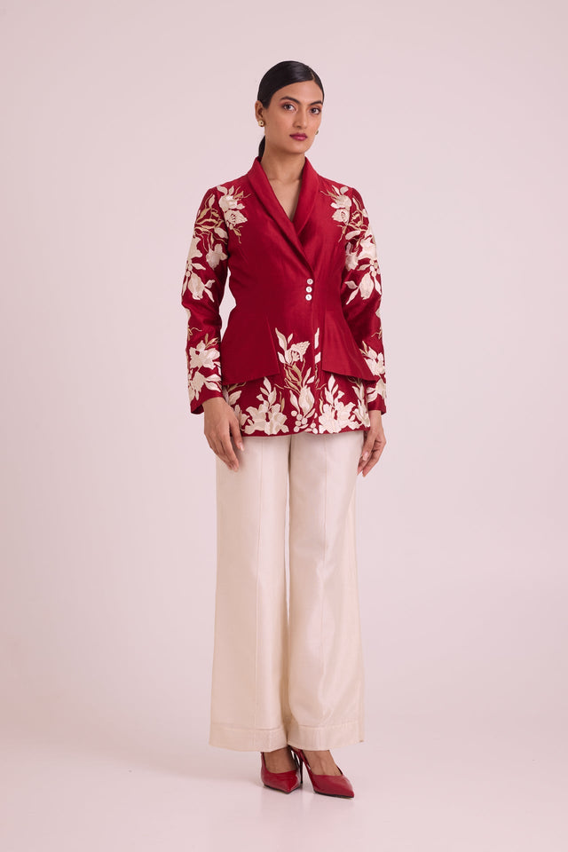 Vasco - Flap Floral Blazer + Pants - Two-Piece Set - Mizyana