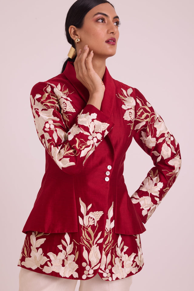 Vasco - Flap Floral Blazer + Pants - Two-Piece Set - Mizyana
