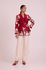 Vasco - Flap Floral Blazer + Pants - Two-Piece Set - Mizyana