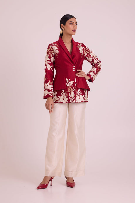 Vasco - Flap Floral Blazer + Pants - Two-Piece Set - Mizyana