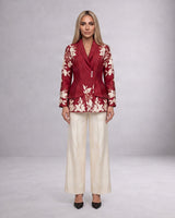 Vasco Floral Embroidered Chanderi Silk Flap Blazer and Pant Two-Piece Set - Two-Piece Set - Mizyana