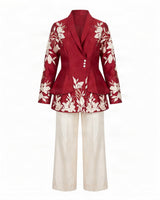 Vasco Floral Embroidered Chanderi Silk Flap Blazer and Pant Two-Piece Set - Two-Piece Set - Mizyana