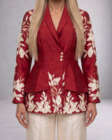 Vasco Floral Embroidered Chanderi Silk Flap Blazer and Pant Two-Piece Set - Two-Piece Set - Mizyana