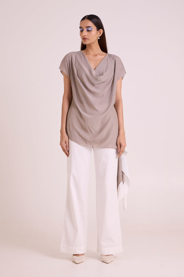 Vesa - Graphite Cowl Top & Pant Set - Two-Piece Set - Mizyana