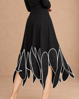 Vil Black Petal Hem Viscose Midi Skirt - Skirt - Mizyana