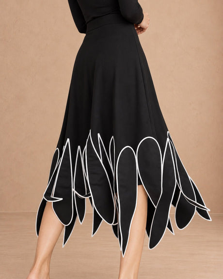 Vil Black Petal Hem Viscose Midi Skirt - Skirt - Mizyana