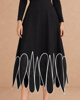 Vil Black Petal Hem Viscose Midi Skirt - Skirt - Mizyana